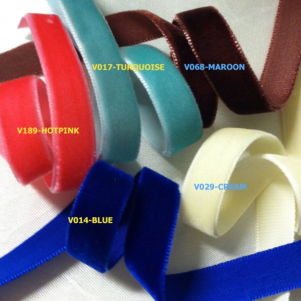 5/8 Velvet Ribbons- 5 yards. U Choose in 22 colors