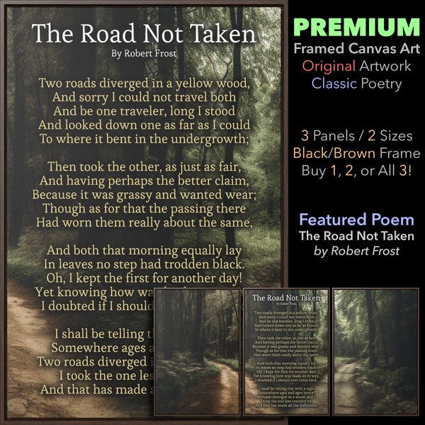 Framed Canvas Wall Art Set | Robert Frost | Road Not Taken | Contemporary Wall Art | Nature Wall Art | Poetry Art | Contemporary Wall Decor