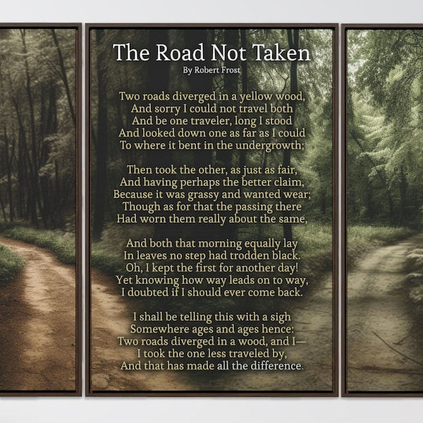 Framed Canvas Wall Art Set | Robert Frost | Road Not Taken | Contemporary Wall Art | Nature Wall Art | Poetry Art | Contemporary Wall Decor