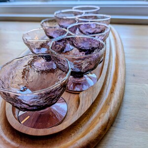 Vintage Morgantown Amethyst Crinkle Sherbet Glasses Set of 4 | Dansk Teak Board