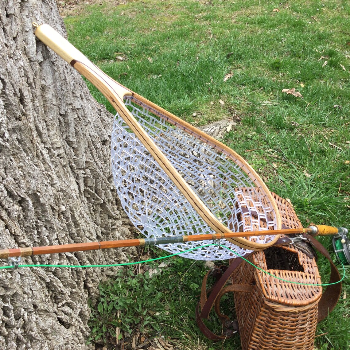 Handcrafted wooden trout fishing landing net with clear rubber Etsy