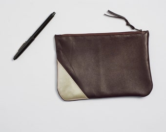 leather purse, zipper pouch, leather bag, smooth wallet, cosmetic case