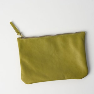 Custodia in pelle verde con cerniera, borsa in pelle, borsa per cosmetici, borsetta, pochette, vera pelle