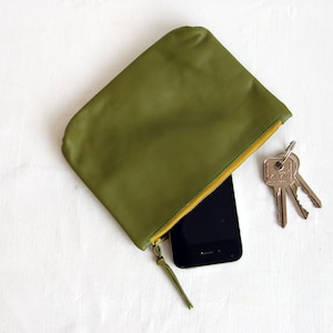 Custodia con cerniera, custodia in pelle, borsa cosmetica verde, astuccio in pelle