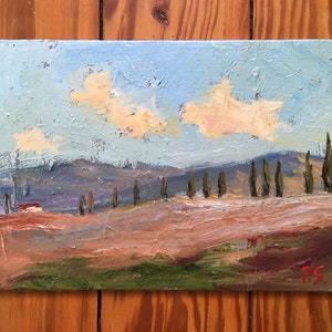 Original oil painting, Tuscany Italy landscape, “Colline in Val D’Orcia” by Francesco Sessa, cypress trees, Italian scenery, one of a kind