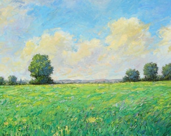 Impressionist oil painting, original, flowers field peaceful, Italy, Sessa
