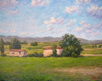 Tuscany Italy landscape, Original oil painting, Impressionist style, Italian artist, Francesco Sessa