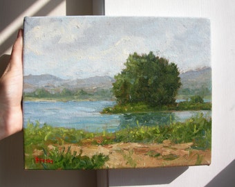 Original Oil Painting, impressionist, fine art, landscape, lake, Apennine Mountains, Francesco Sessa