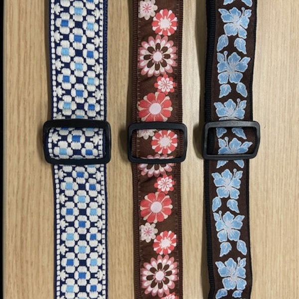 Blue/Brown Ukulele Strap New with tags FREE shipping.  Brown and blue flower pattern