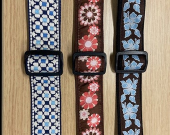 Blue/White Ukulele Strap NEW with tags.  FREE shipping.  Blue and White geometric pattern