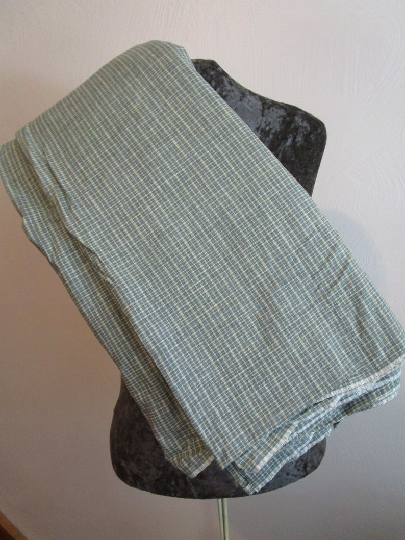 1990s Pre-washed Vintage Olive and Cream Check Homespun Cotton Fabric