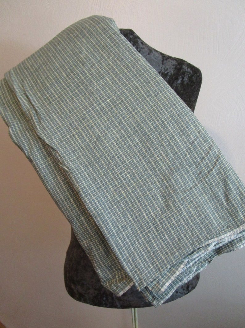 1990s Pre-washed Vintage Olive and Cream Check Homespun Cotton Fabric