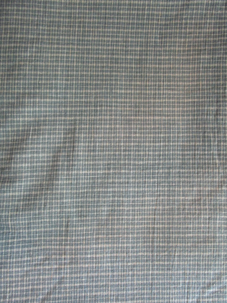 1990s Pre-washed Vintage Olive and Cream Check Homespun Cotton Fabric