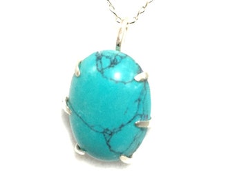 Turquoise and Sterling Silver Claw Set Pendant