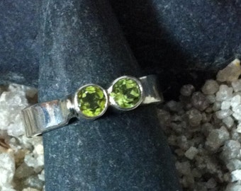 Peridot, Sterling Silver Two Stone Ring. Multi Stone. Peridot Birthstone of August  Representing – Love – Peace - success