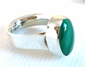 Hallmarked sterling silver and Malachite statement ring