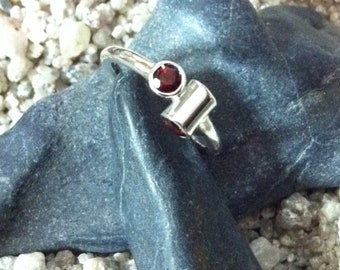 Garnet Ring. Three stone sterling silver unique ring