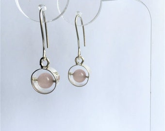 Rose quartz Sterling Silver Unique drop earrings