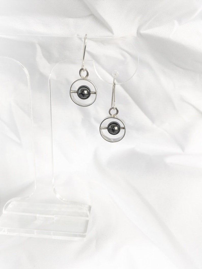 Sterling Silver and Hematite, Unique, exclusive, stunning drop earrings image 1