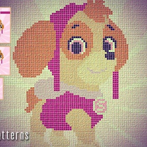 Gehaakt dekenpatroon hondje in roze vliegend pak, 4 maten (pdf-patroon)
