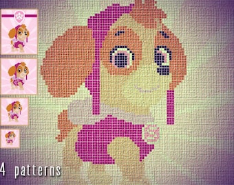 Doggy in pink flying suit blanket corner to corner crochet pattern and tutorial, 4 sizes graph patterns and written instructions