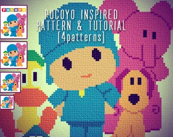 Pocoyo inspired blanket corner to corner crochet pattern and tutorial, 4 sizes graph patterns and written instructions