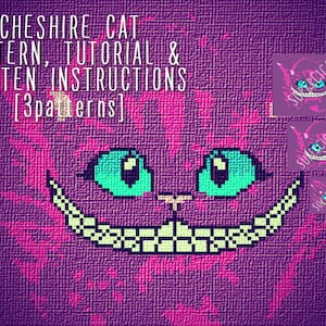 Cheshire Cat-Alice in Wonderland corner to corner crochet pattern for blanket and tutorial, 3 sizes graph patterns and written instructions