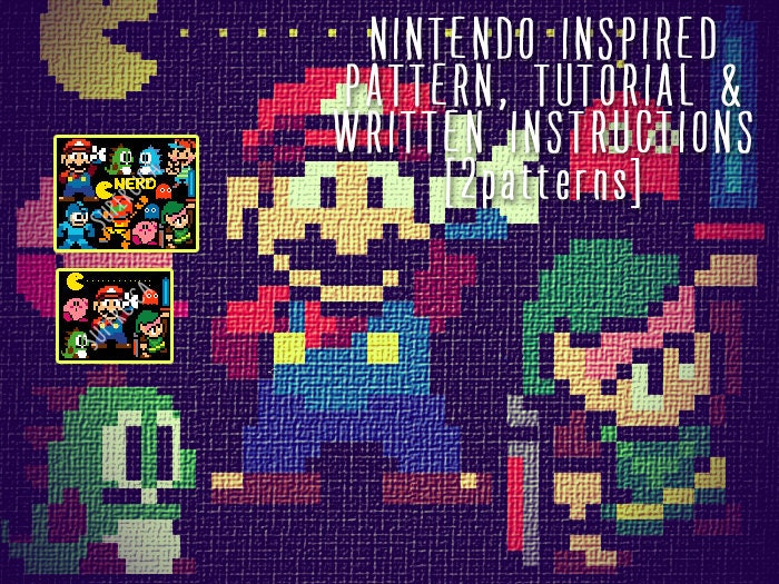 Video games characters corner to corner crochet pattern for blanket and tutorial, 2 design graph patterns and written instructions