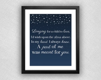 Starry Sky "Longing for a Child to Love..." Adoption Poem Printable. 8x10.