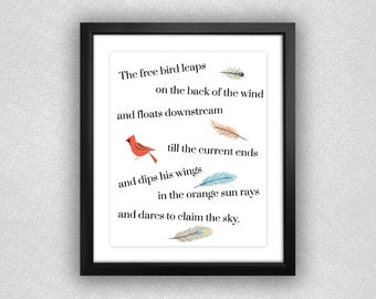 Bird and Feather "I Know Why the Caged Bird Sings" Printable. 8x10.