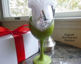 Birthday August 16th//18th//21st//30th//40th//50th//60 Peridot Wine Glass Charm