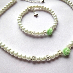 Pearl Flower Girl Jewelry Set: Rose Necklace & Bracelet