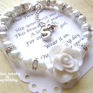 Personalized Pearl Glitter Flower Girl Bracelet, Personalized Flower Girl Gift, Christmas Gift, Personalized Pearl Kids Bracelet