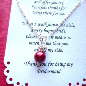 Pearl Rhinestone Bridesmaid Necklace: Silver Chain, Personalized Card,
