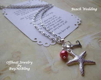 Personalized Beach Charm Necklace, Starfish Necklace, Personalized Bridesmaid Jewelry, Flower Girl Jewelry, Personalized Charm Necklace