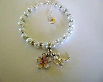 Personalized Cherry Blossom Bracelet, Pearl Bracelet, Flower Girl Bracelet, Flower Bracelet, Little Girl's Bracelet, Birthday Bracelet