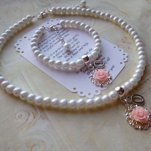 Pearl Personalized Necklace/Bracelet Set, Personalized Pearl Flower Girl Necklace, Flower Girl Gifts, Flower Girl Jewelry, Personalized Gift