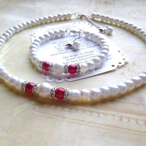 Pearl Flower Girl Jewelry Set: Necklace & Bracelet, Rhinestone Detail image 3
