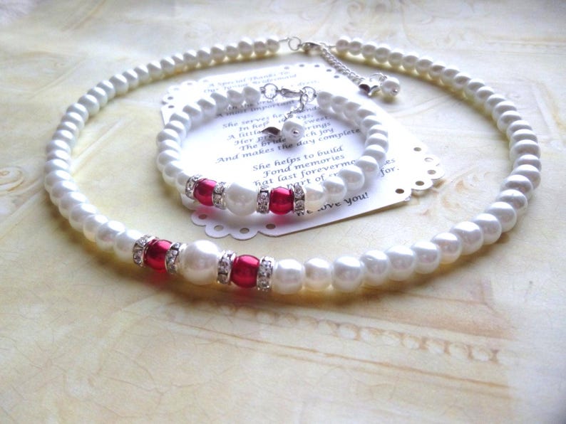 Pearl Flower Girl Jewelry Set: Necklace & Bracelet, Rhinestone Detail image 3