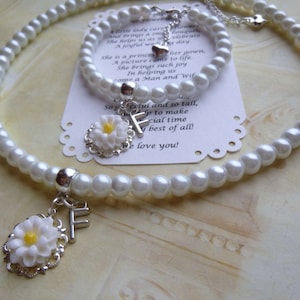 Personalized Flower Girl Jewelry, Personalized Pearl Flower Girl Necklace, Pearl Flower Girl Bracelet, Personalized Flower Girl Necklace