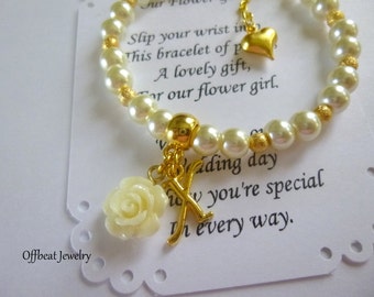 Bracelet Flower Girl personnalisé, Bracelet Pearl Flower Girl, Bracelet Perle personnalisé, Cadeau personnalisé pour enfants, Cadeau de Noël