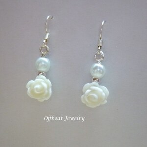 Rose & Pearl Earrings, Flower Girl Earrings, Bridesmaid Earrings, Flower Girl Gift, Wire Wrapped Earrings, Wire Wrapped Rose Earrings image 4