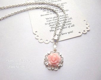 Roze bloemenmeisjesketting: harsroos, filigraansieraden,