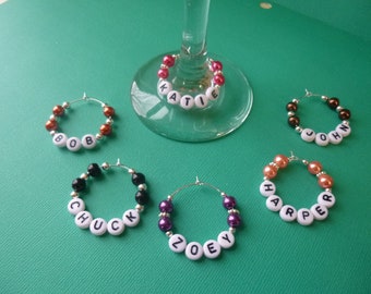 Personalized Wine Glass Charms: Beaded Wedding Favors, BX