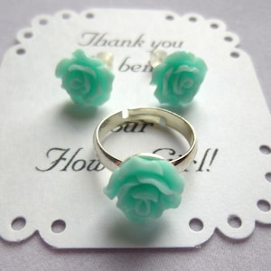 Resin Rose Flower Girl Jewelry Set: Adjustable Ring & Earrings,