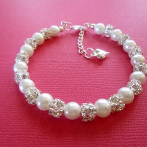 Pearl & Rhinestone Bridesmaid Bracelet: Sparkly Wedding Jewelry,