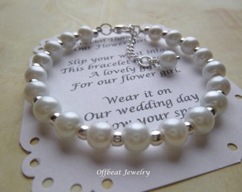 Pearl Flower Girl Bracelet, Pearl Bracelet, Makes a Great Gift for any Little Girl or Woman/Great Wedding Party Gift, Many Color Options