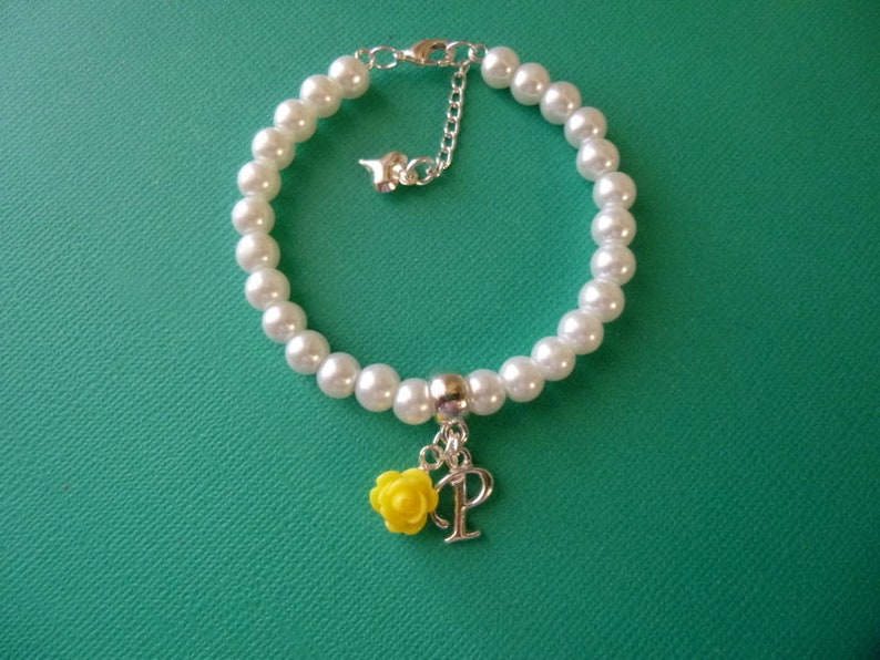 Personalized Flower Girl Gifts, Pearl Flower Girl Bracelet, Personalized Pearl Flower Girl Bracelet, Personalized Girl's Jewelry, YELLOW