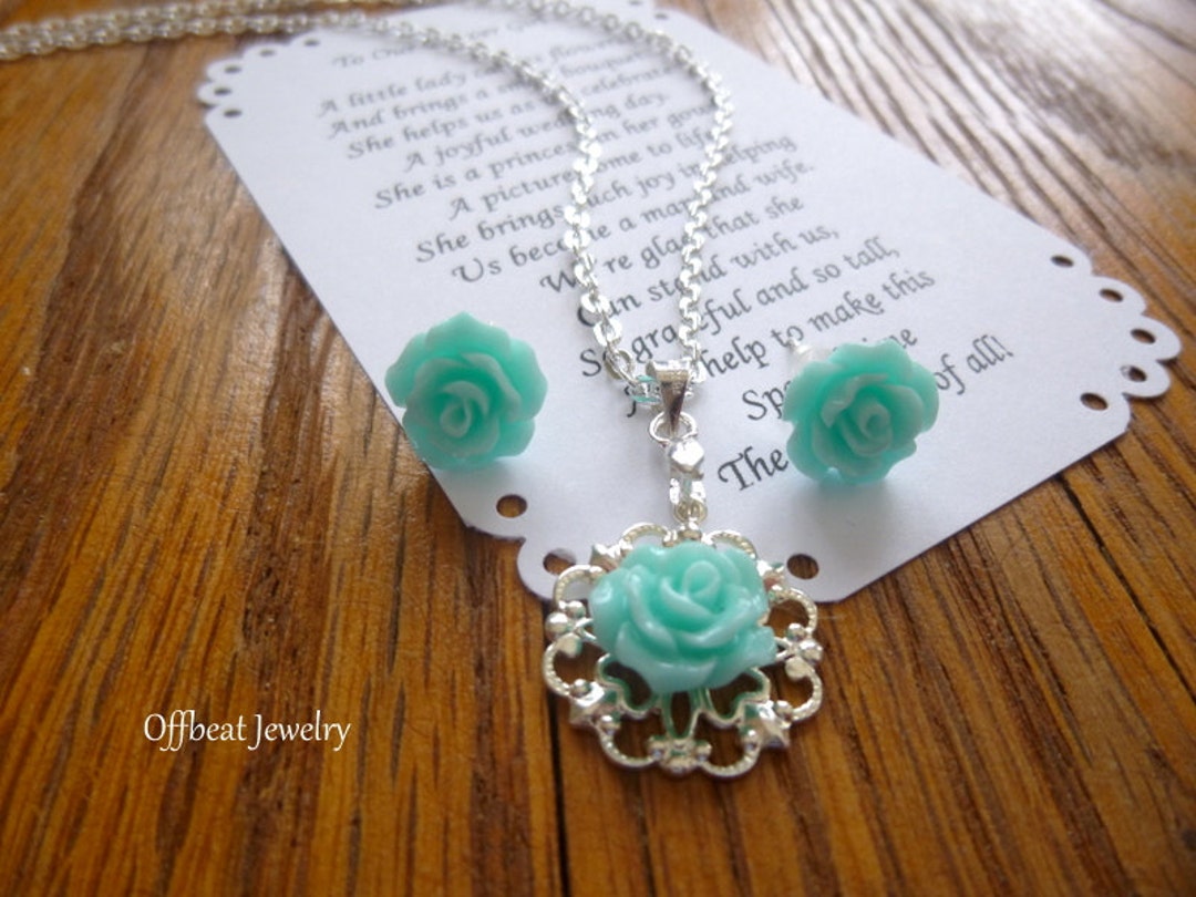 Flower Girl Gifts Rose Filigree Necklace and Earring Set - Etsy