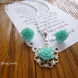 Rose Filigree Necklace and Earring Set: Flower Girl Jewelry,